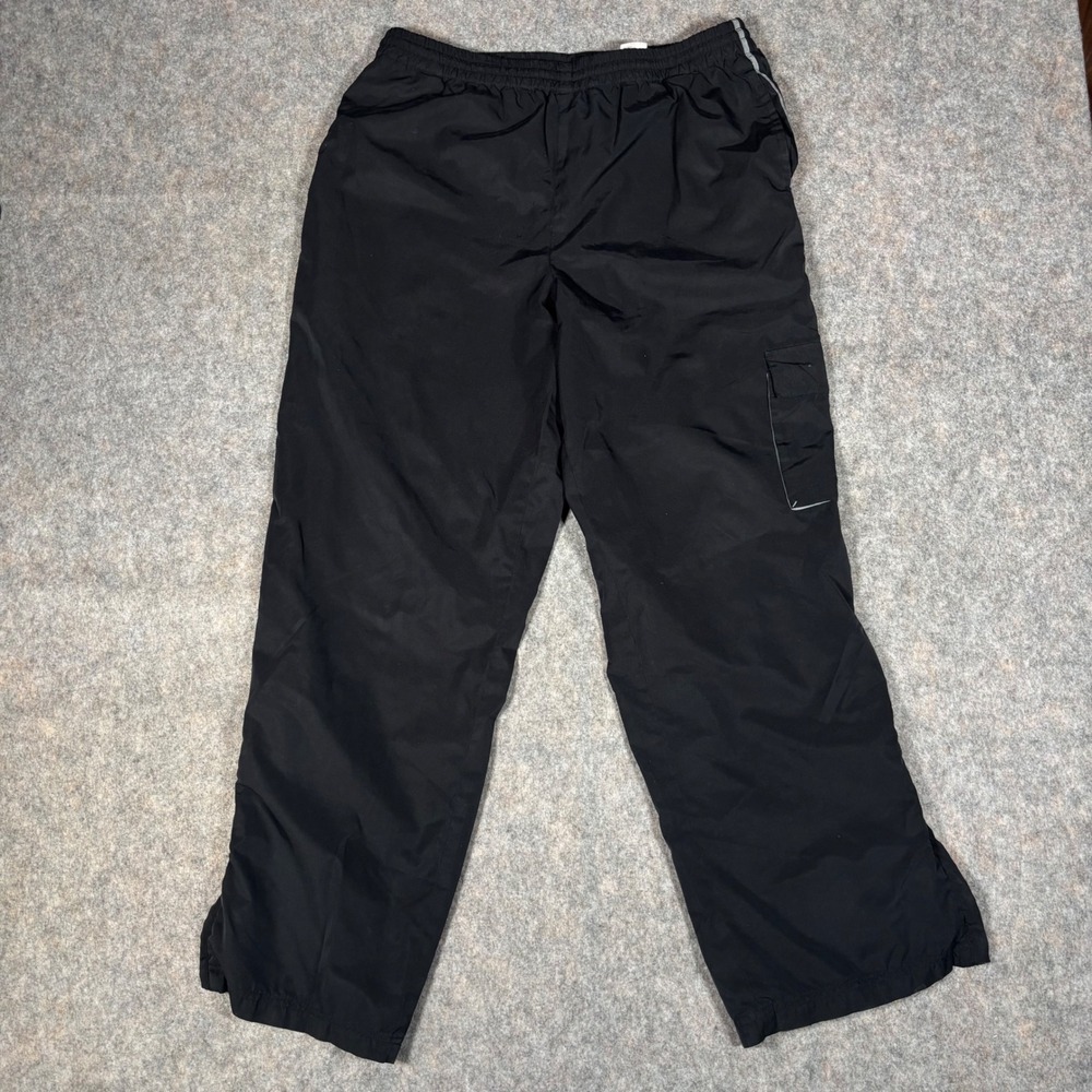Fila Cargo Track Pants Mens L VTG‎ Black Reflective Piping Windbreaker Warm Up